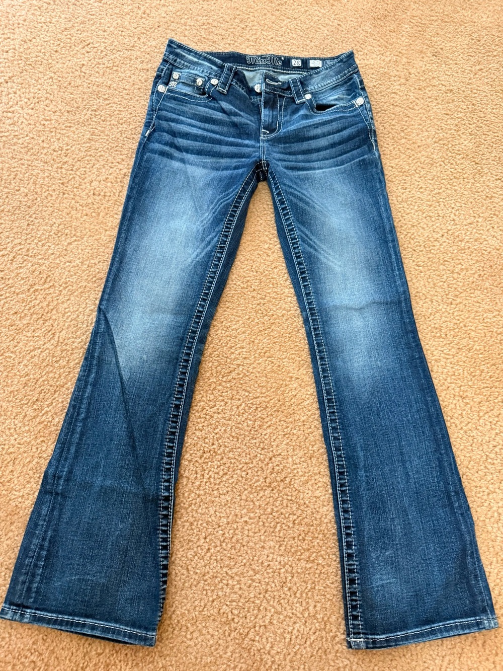 Miss Me Blue Bootcut Jeans with Faded Whiskering